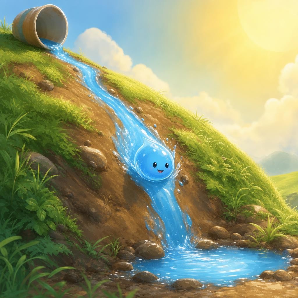 Water Always Goes Down illustration for The Little Raindrop's Journey