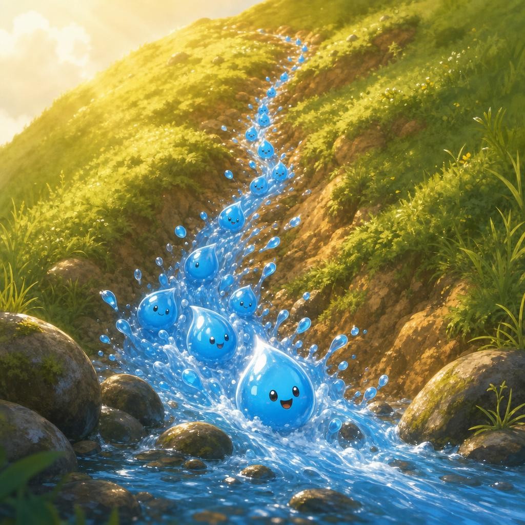 Many Drops Make a Stream illustration for The Little Raindrop's Journey