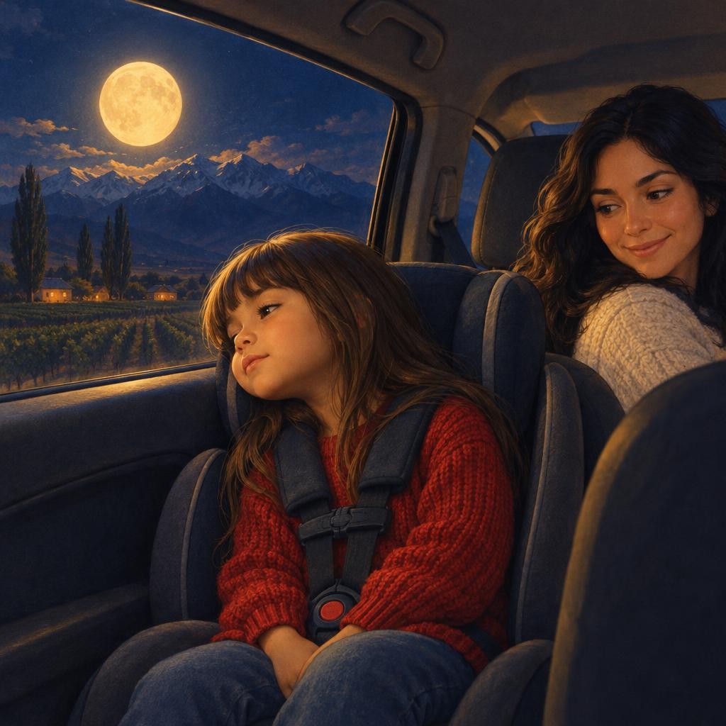 —¿Por qué nos sigue, mamá? Mamá se dio vuelta y le sonrió. —La luna está muy, muy lejos. Más lejos que la cordillera, más lejos que las nubes. Por eso, aunque avancemos mucho, la v