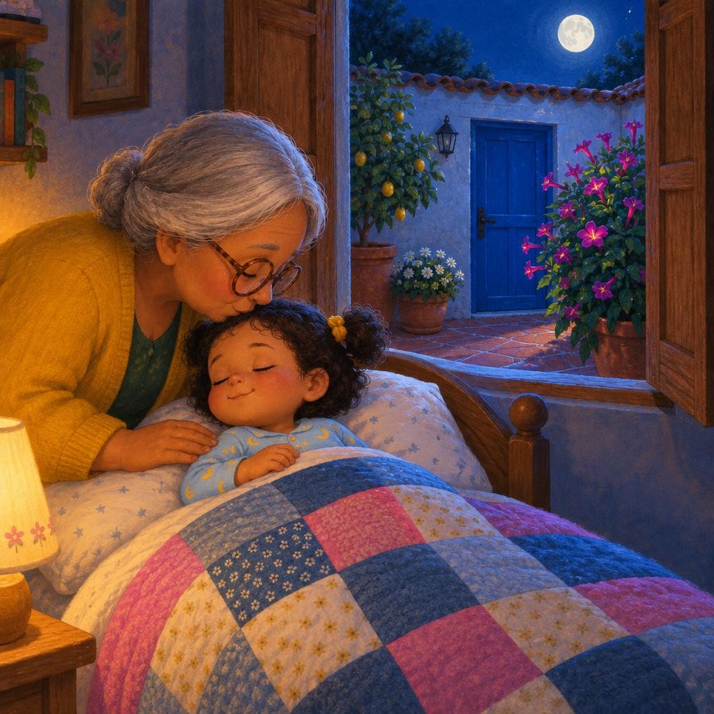 Ya en su cama, junto a la ventana abierta, a Paloma le llegó otra vez el olor dulce del patio. La abuela le dio un beso. —Buenas noches, dondiego —susurró Paloma—. Tú cuidas el pat