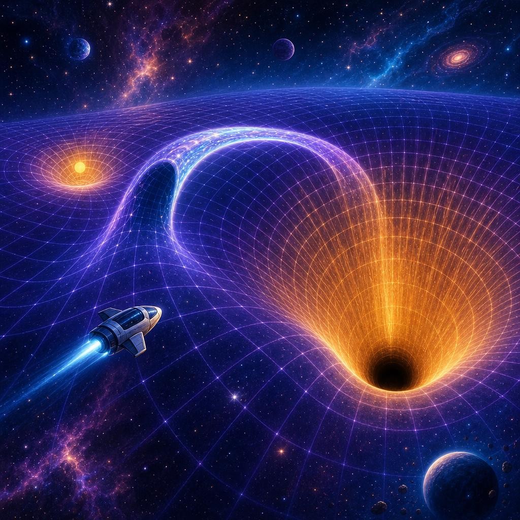 "In the movie," Mom said, "the astronauts fly through a wormhole — a shortcut tunnel through space — and on the other side waits a black hole." A black hole is so heavy it makes th