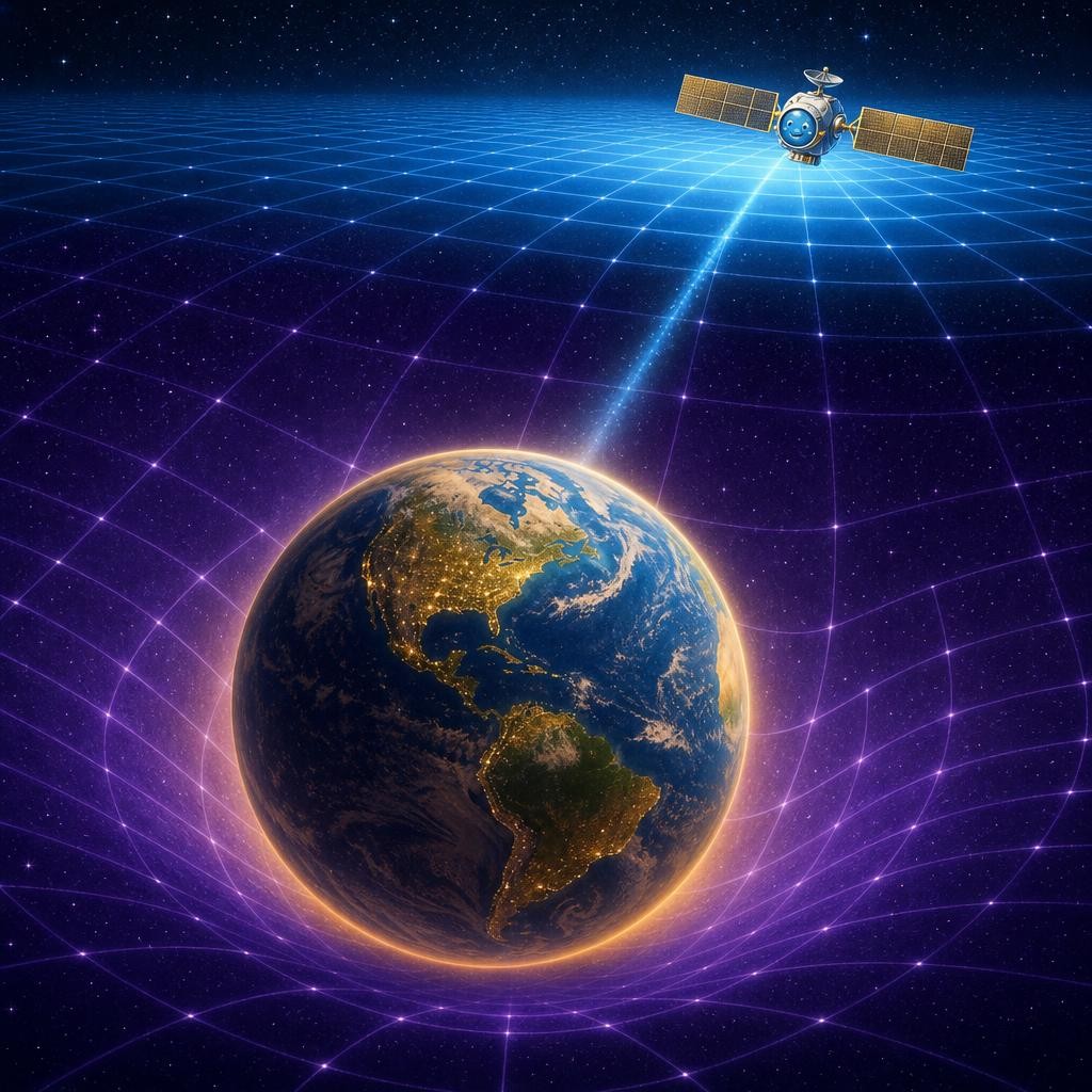 "But I thought time was the same everywhere," Sam frowned. "Almost everyone thinks that," Mom said, "and real satellites prove it isn't. GPS satellites fly far from Earth's dip, so