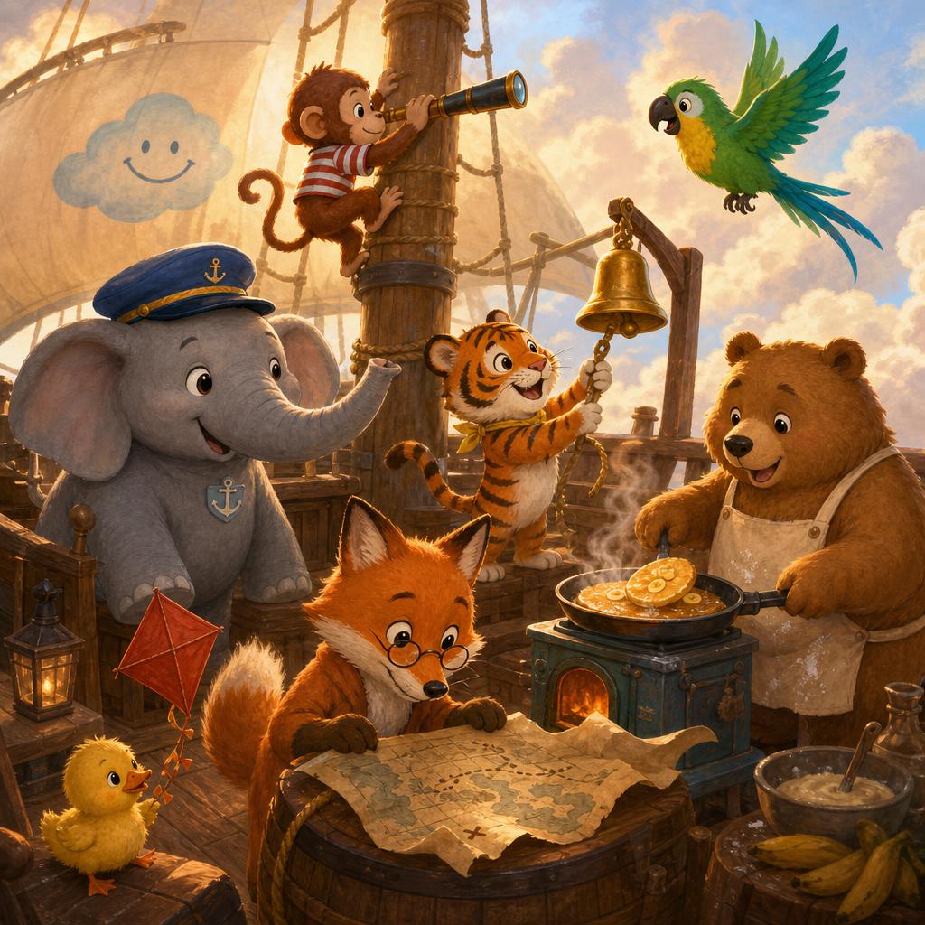 A Busy Happy Crew illustration for Captain Ellie's Flying Ship