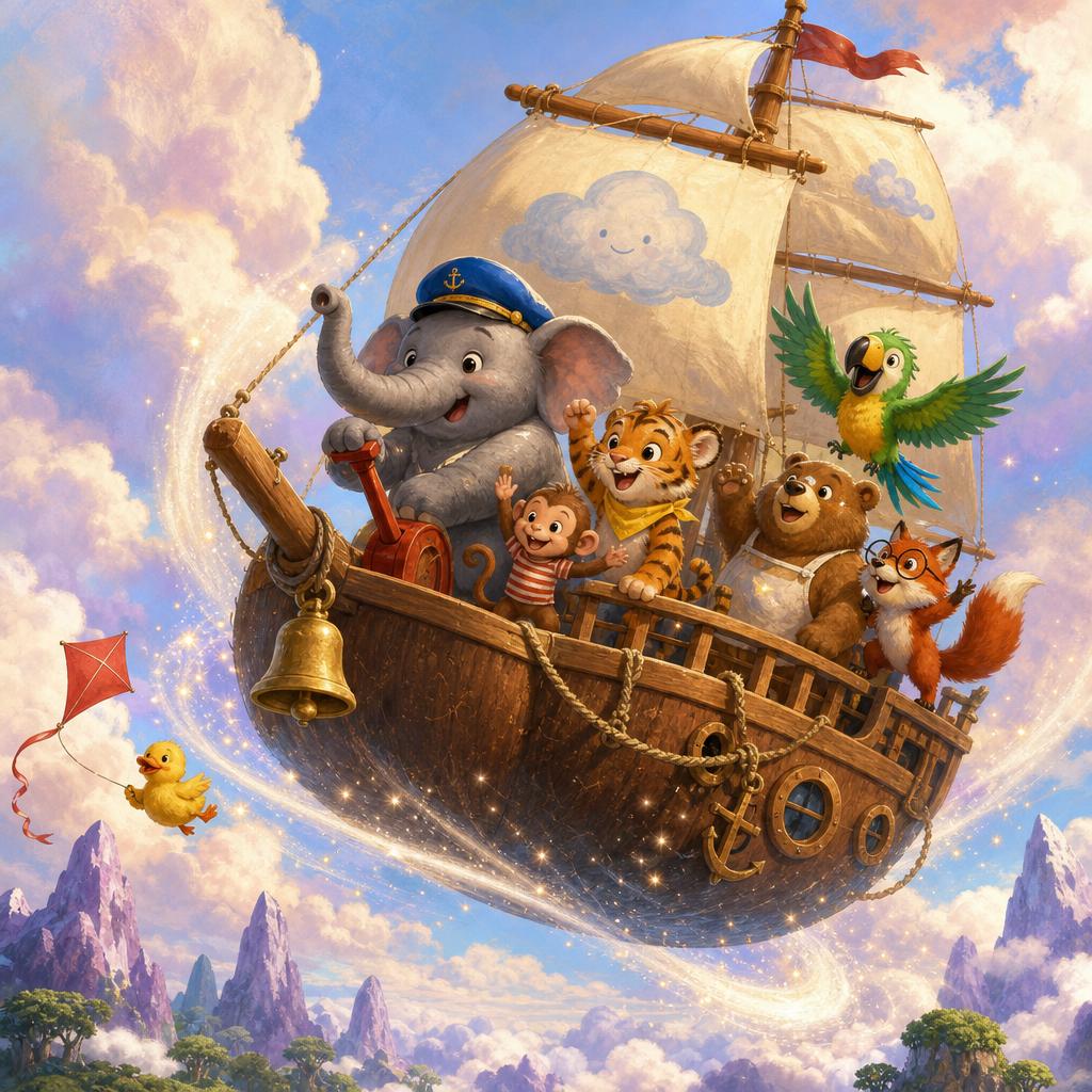 Whoosh, Into The Sky illustration for Captain Ellie's Flying Ship