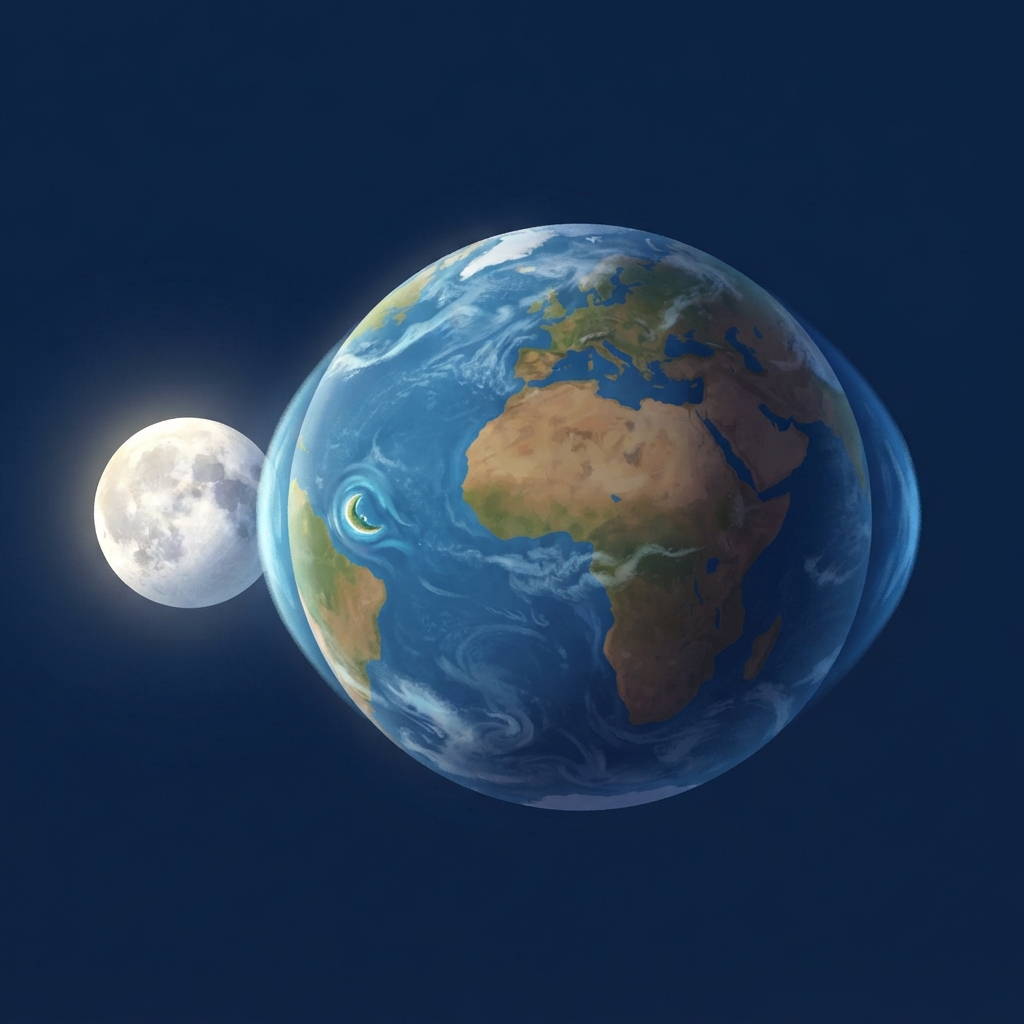 Bulan mempunyai tarikan yang dipanggil graviti. Tarikan ini menarik air laut sedikit ke arahnya. Seluruh lautan pun berubah bentuk dan bergerak mengelilingi Bumi.