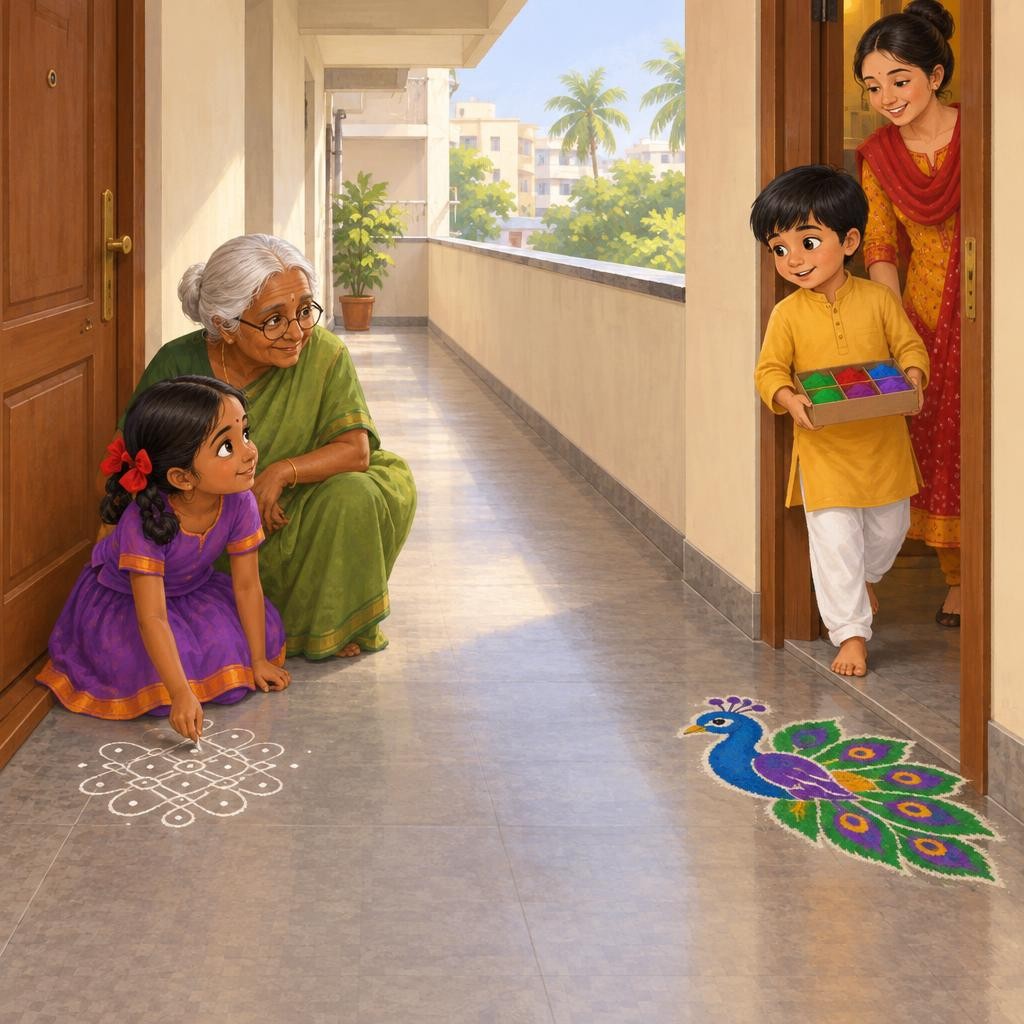 Storybook cover for தீபாவளிக்குக் கோலமா, ரங்கோலியா?