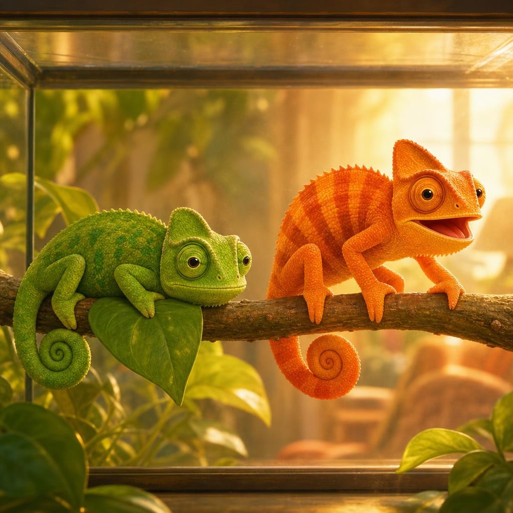 "Pip's color cells listen to Pip's feelings," said Grandpa. When Pip feels calm, the green cells stretch wide and the orange cells squeeze small and hide. When Pip feels excited, t