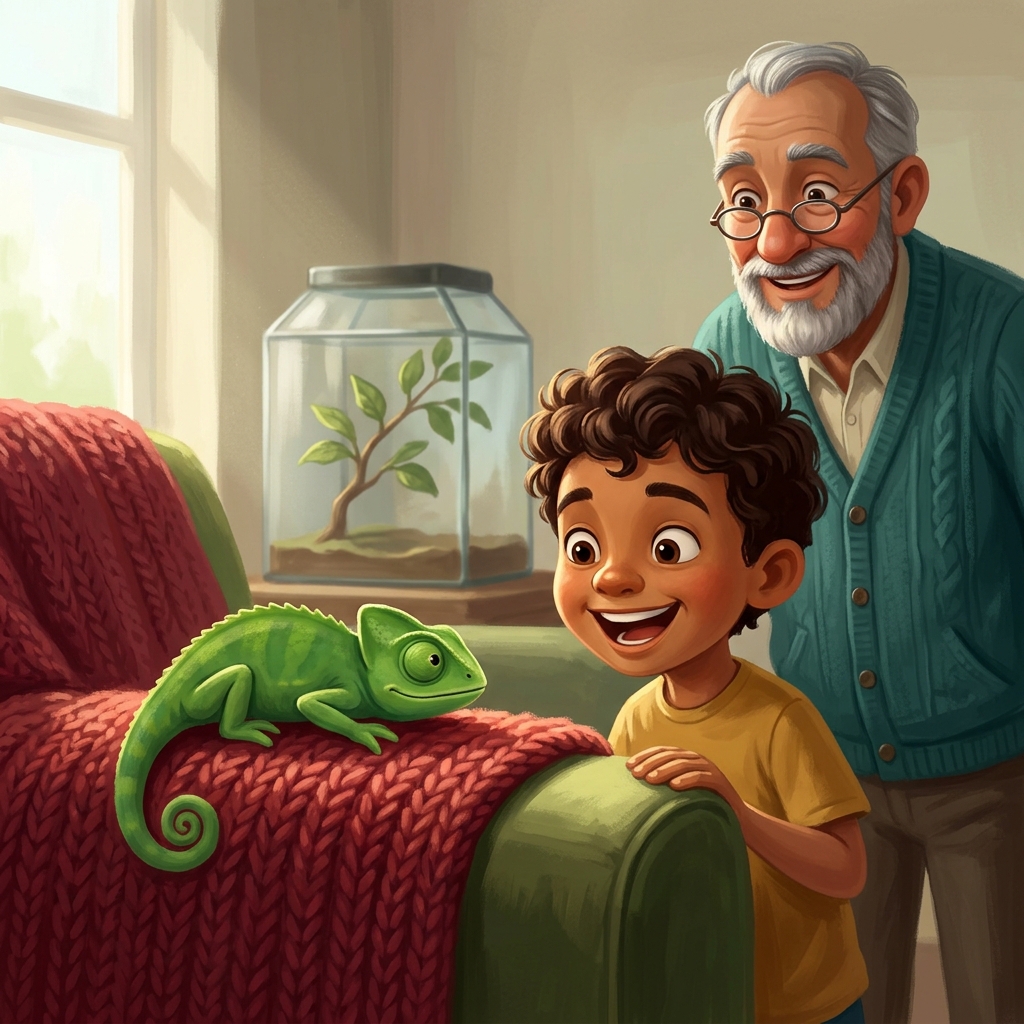 No! Pip stayed calm, quiet green, right there on the red blanket — the color comes from inside, not outside! Quiet green does help Pip hide in leaves — that's called camouflage, hi