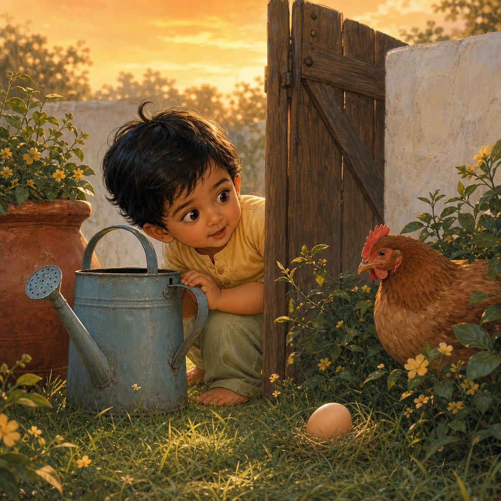 Behind the Watering Can illustration for Aiden and the Egg Garden