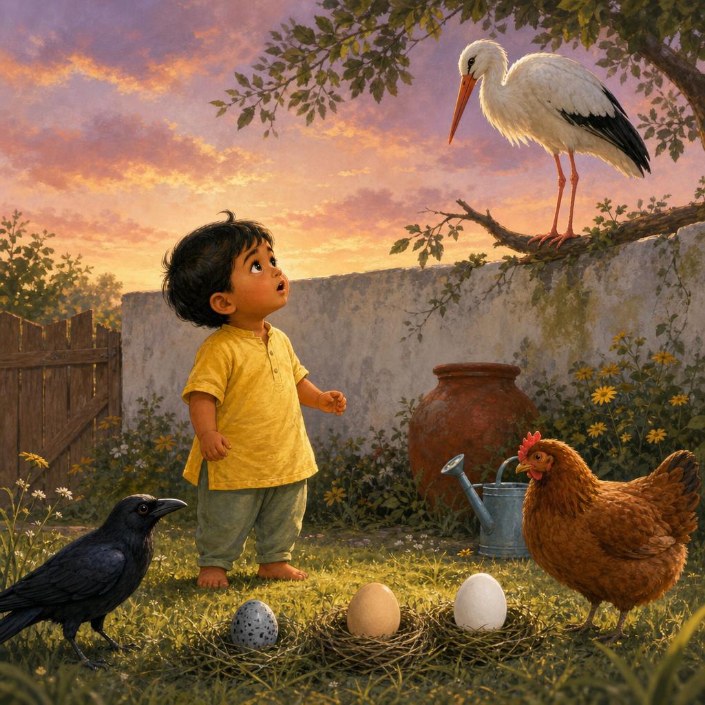 The Stork on the Branch illustration for Aiden and the Egg Garden